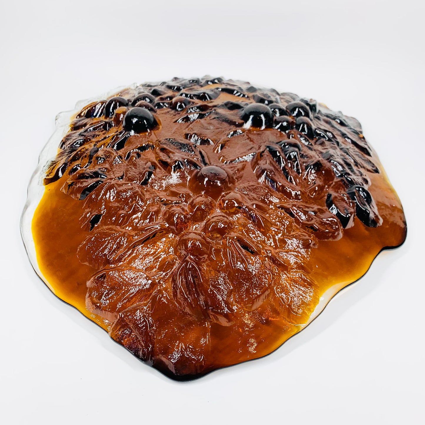 1950s LARGE KUMELA FINDLAND AMBER BRUTALIST GLASS BOWL BY KAJ BLOMQVIST