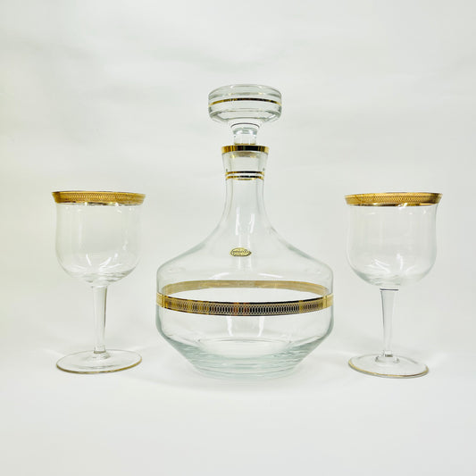 Midcentury Bohemian wine glasses with gold gilding