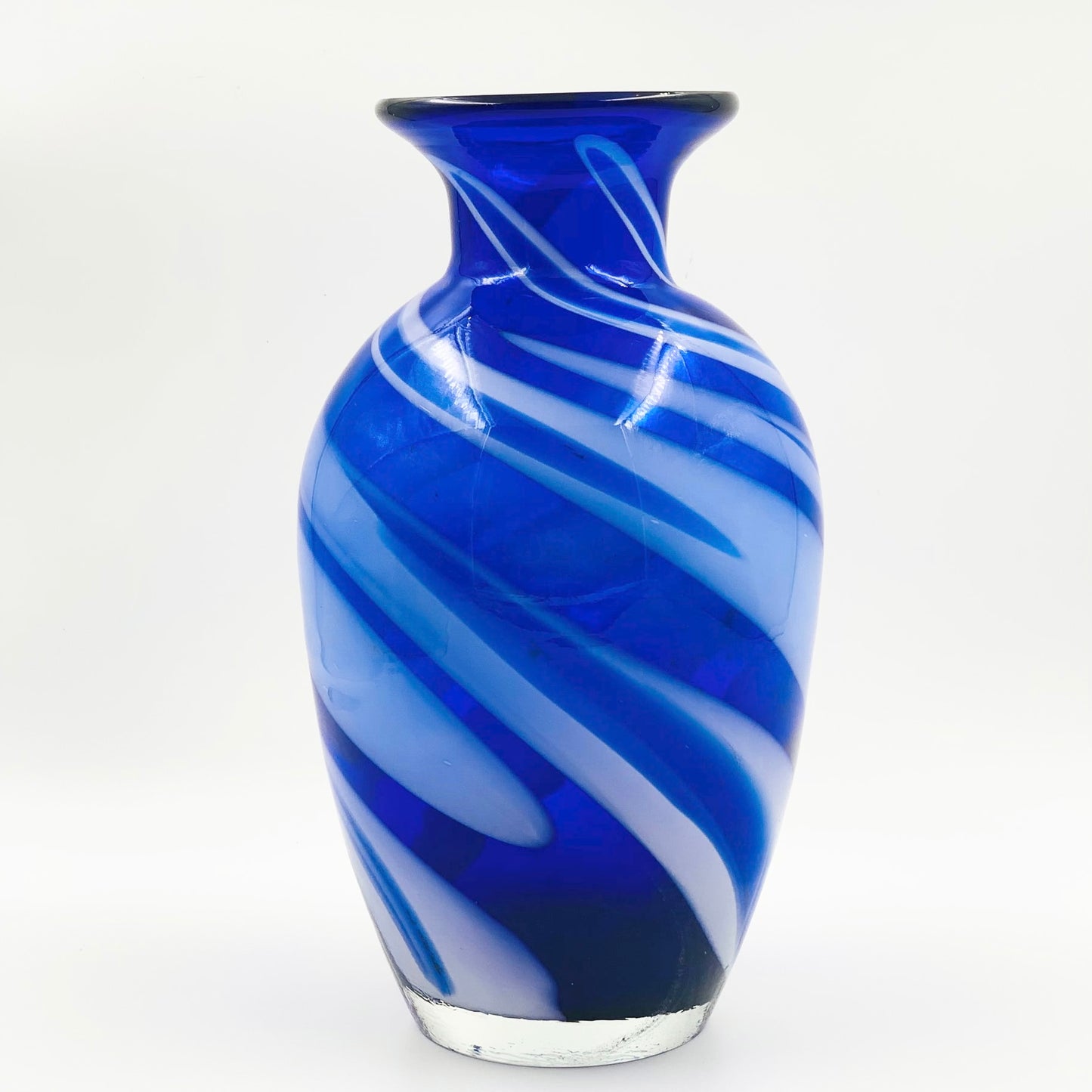 Midcentury hand made Murano blue and white art glass vase