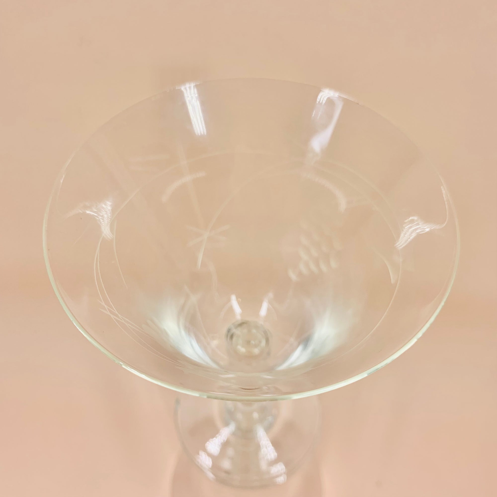 1940s clear hand etched vine pattern cocktail/liqueur glasses