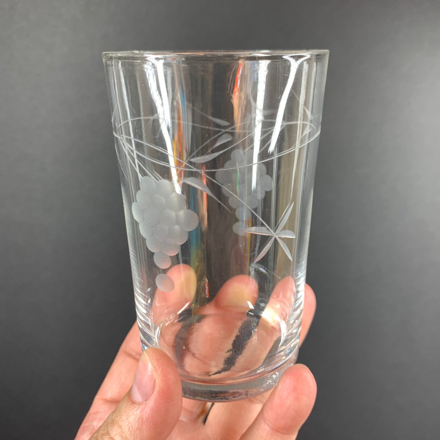 Rare 1940s hand etched glass tumblers