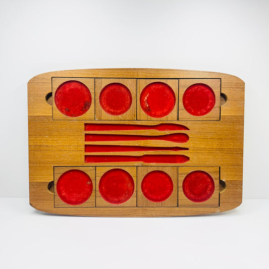 Rare Midcentury wood tray with removable felt slots