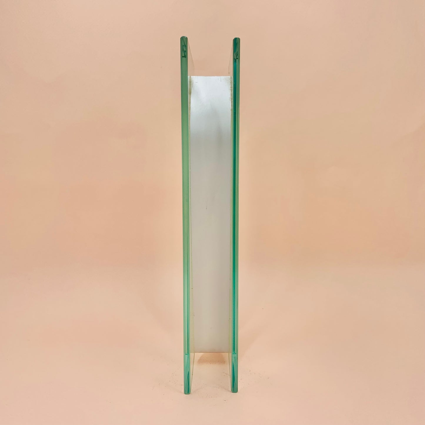 1980s abstract glass vase with V steel frame