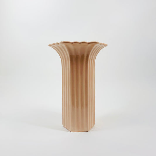 1980s pink ribbed porcelain vase