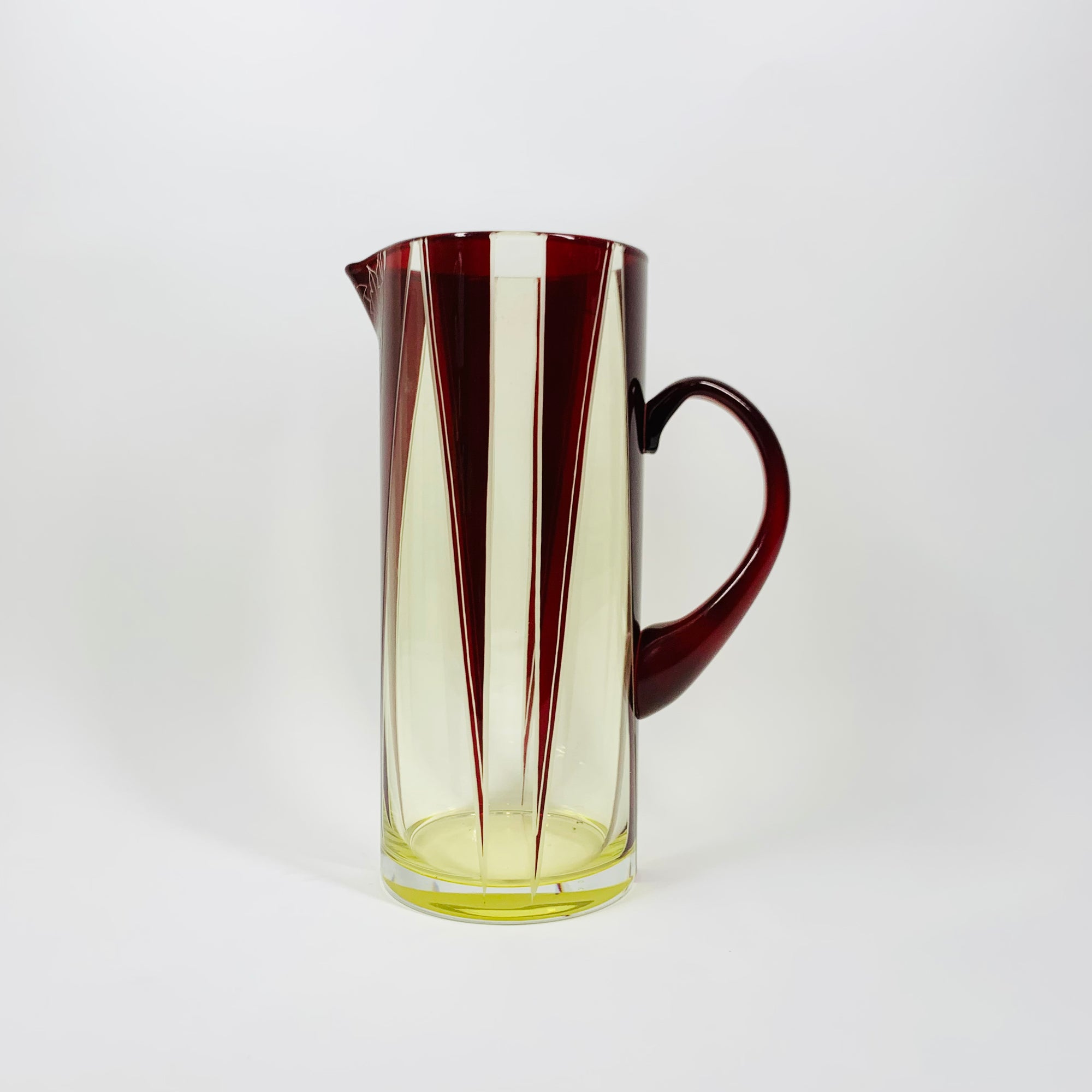 Extremely extremely rare antique Art Deco ruby enamel and citrine glass jug and matching wine glasses set by Karl Palda