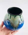 1970s Belgian hand glazed blue pottery vase