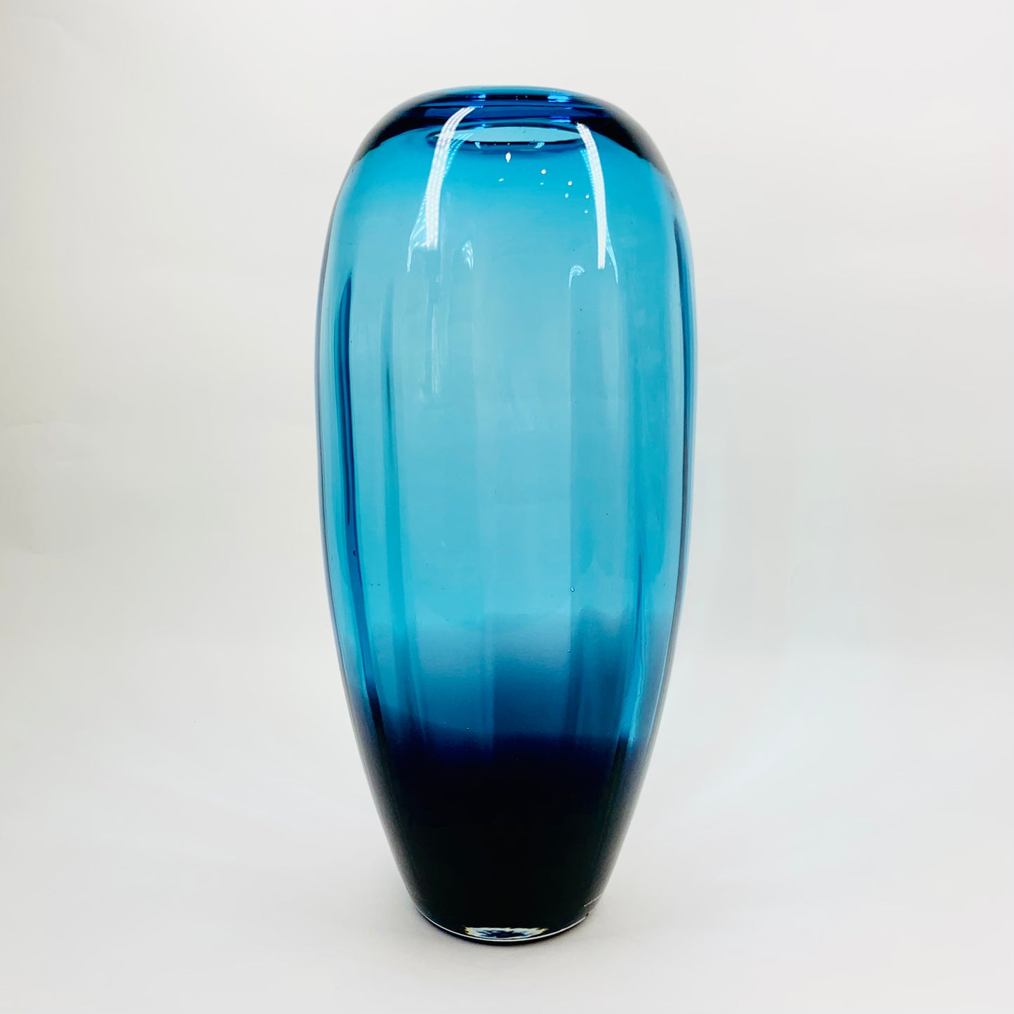 MCM aquamarine cobalt blue ombré oblong optical glass vase