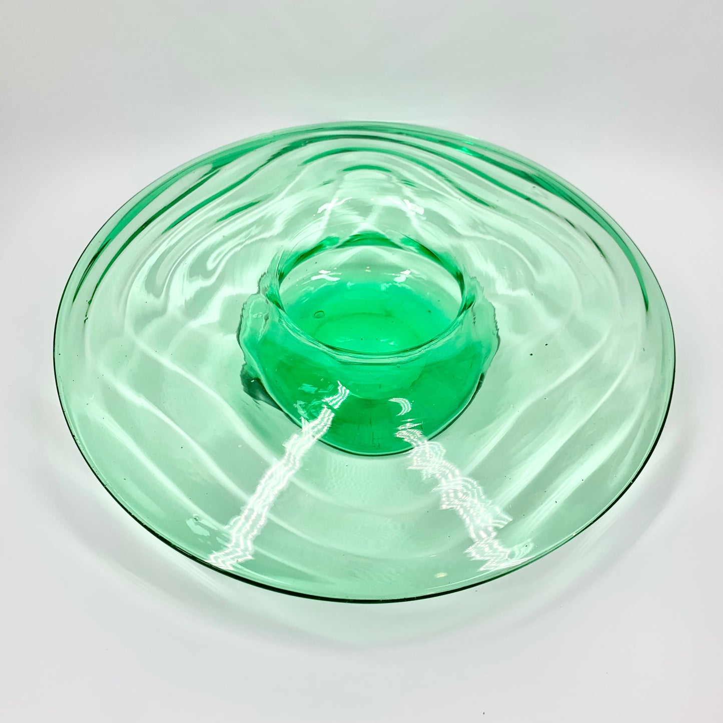 Extremely rare Midcentury studio hand made green glass decorative bowl