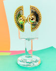 Extremely rare 1970s Egyptian revival fan rhinestone stud earrings