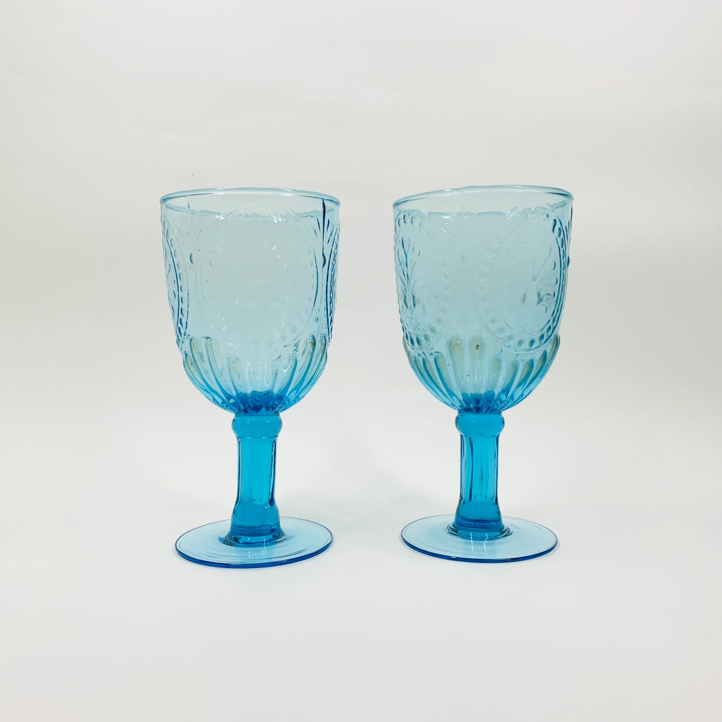 Depression blue glass goblets