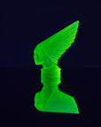 Art Deco reproduction of Lalique car mascot Victoire in uranium glass