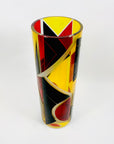 Extremely rare antique Art Deco citrine, black and ruby enamel cylinder glass vase by Karl Palda