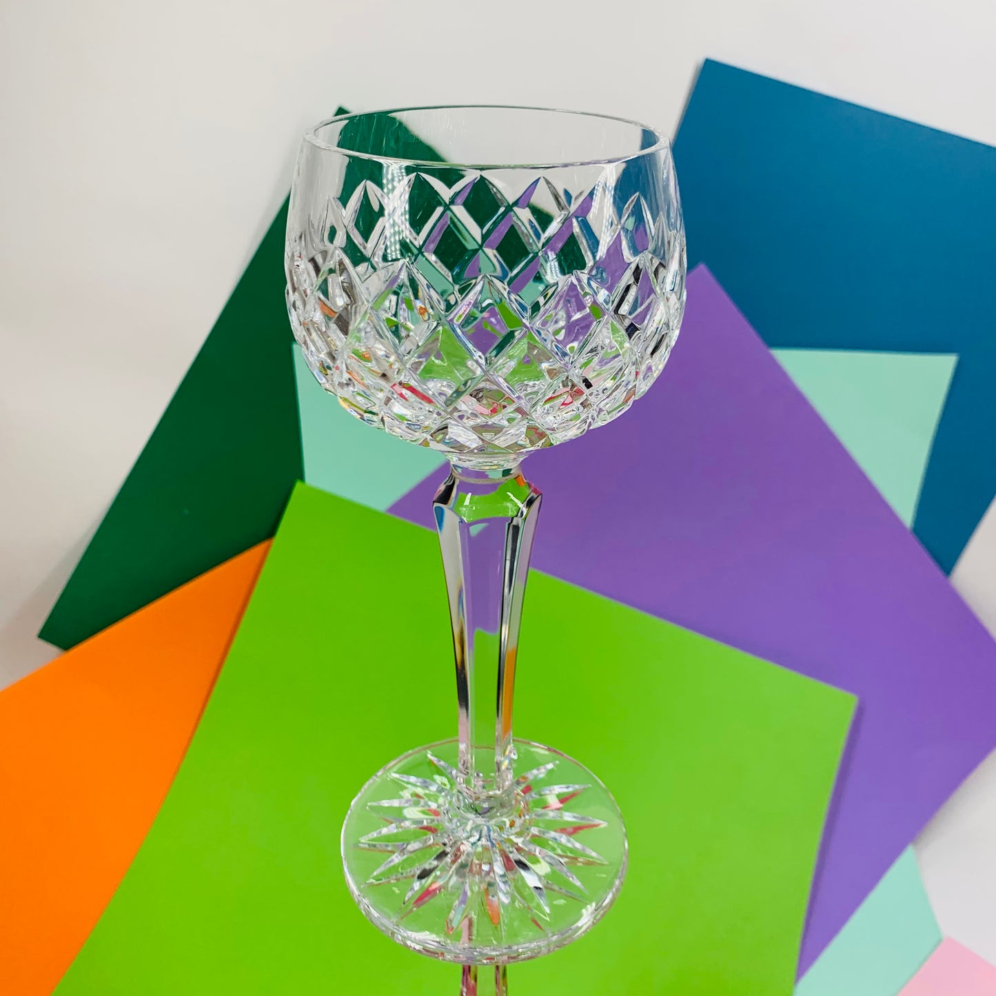Rare antique Hock crystal wine glasses diamond pattern
