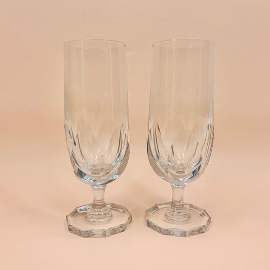 Vintage French cut crystal champagne flutes with matching base
