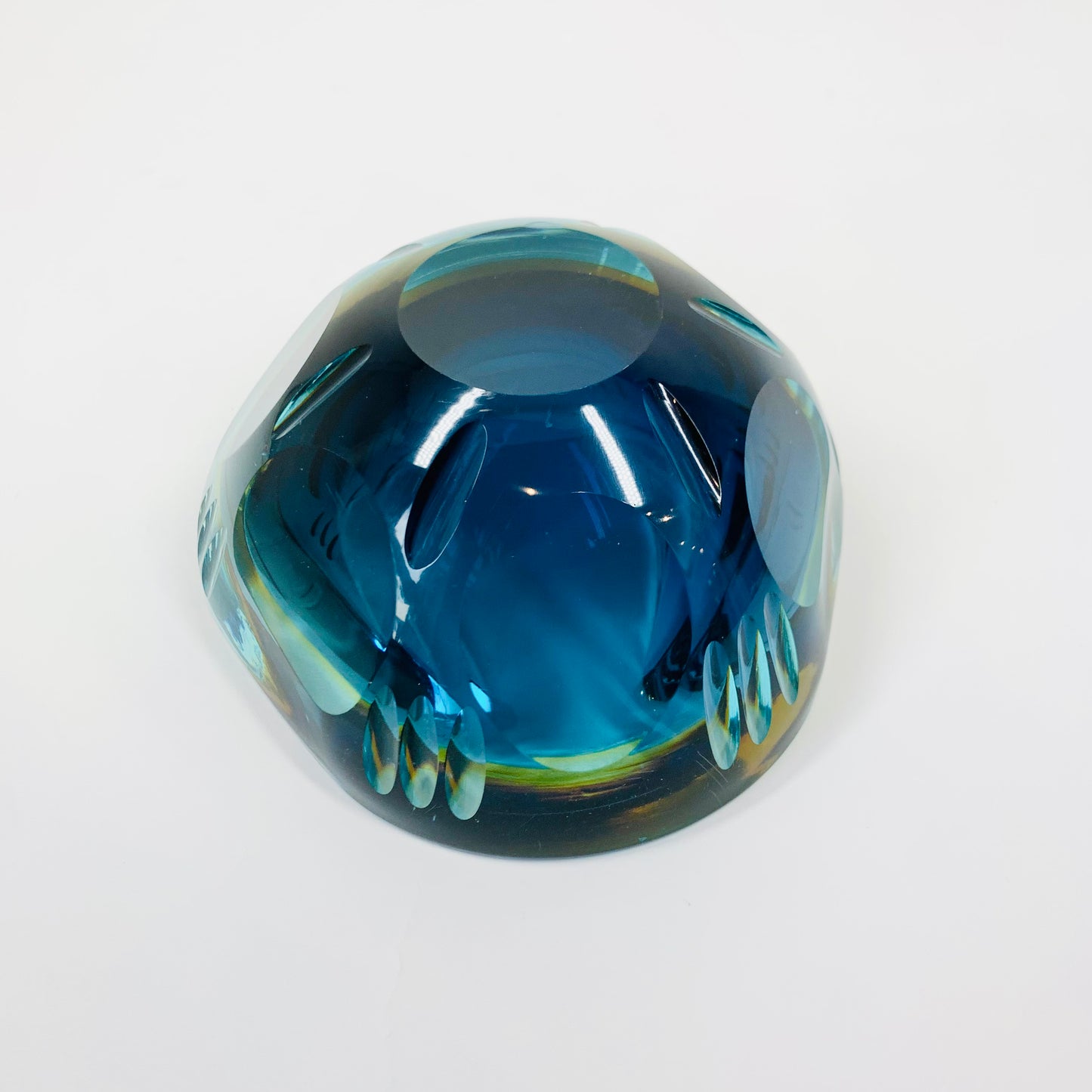 Extremely rare MCM blue green faceted Murano glass geode bowl by Mandruzatto