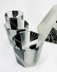 Extremely extremely rare antique Art Deco black enamel decanter satin glass set by Karl Palda