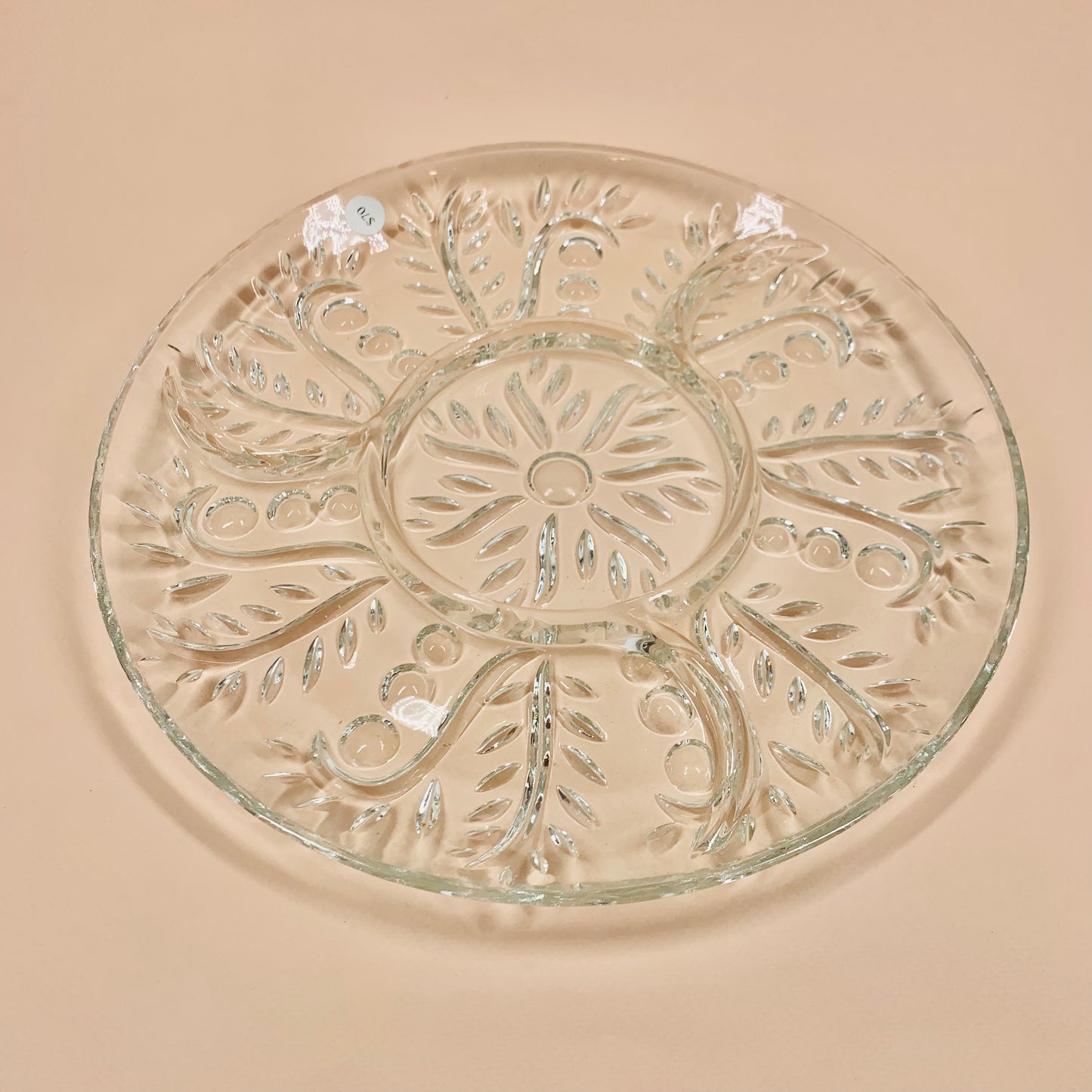 Midcentury pressed glass plate with food divider