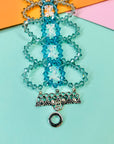 Antique Art Nouveau hand strung blue beads bracelet with sterling silver snap clasp