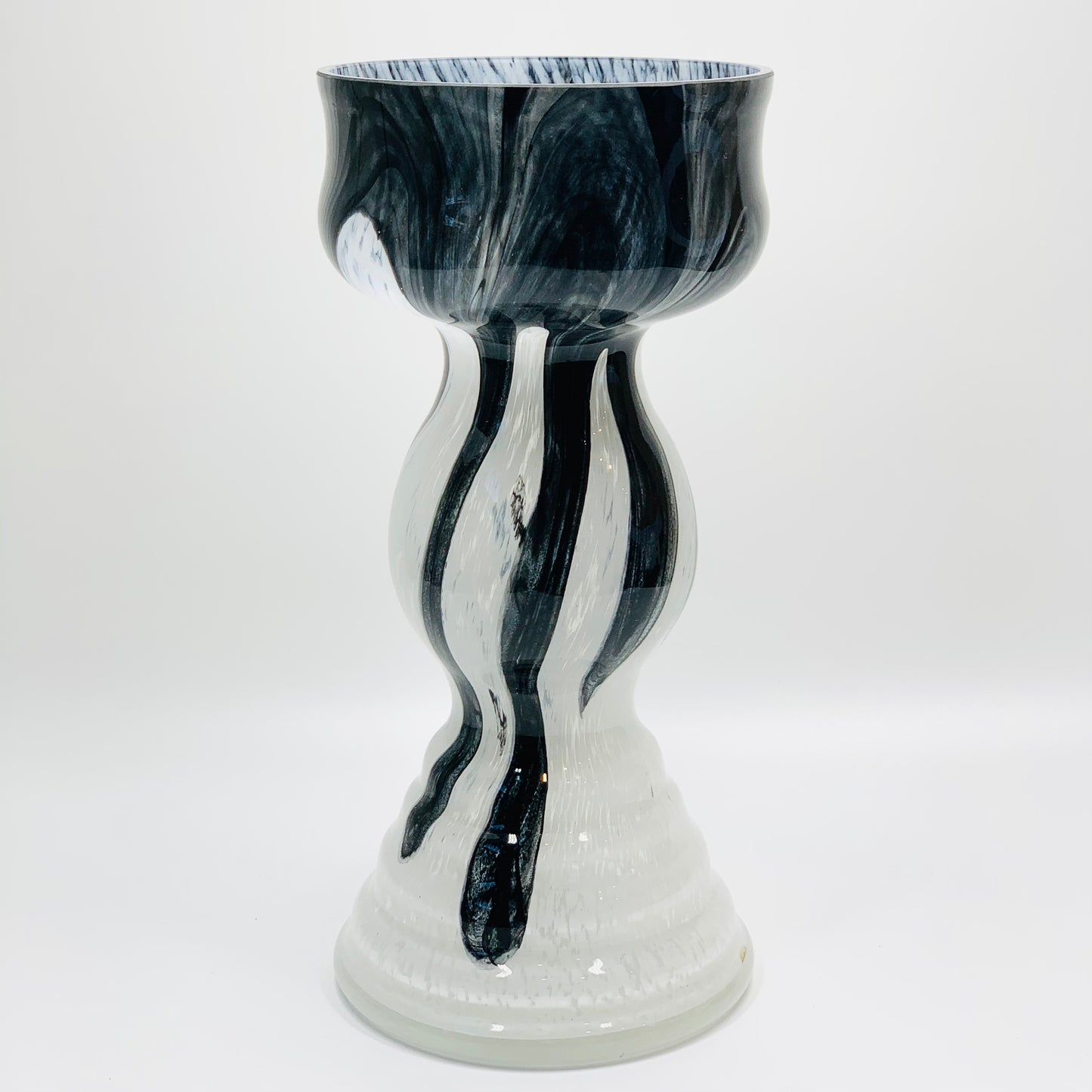 Rare Space Age mouth blown white and black Murano glass vase