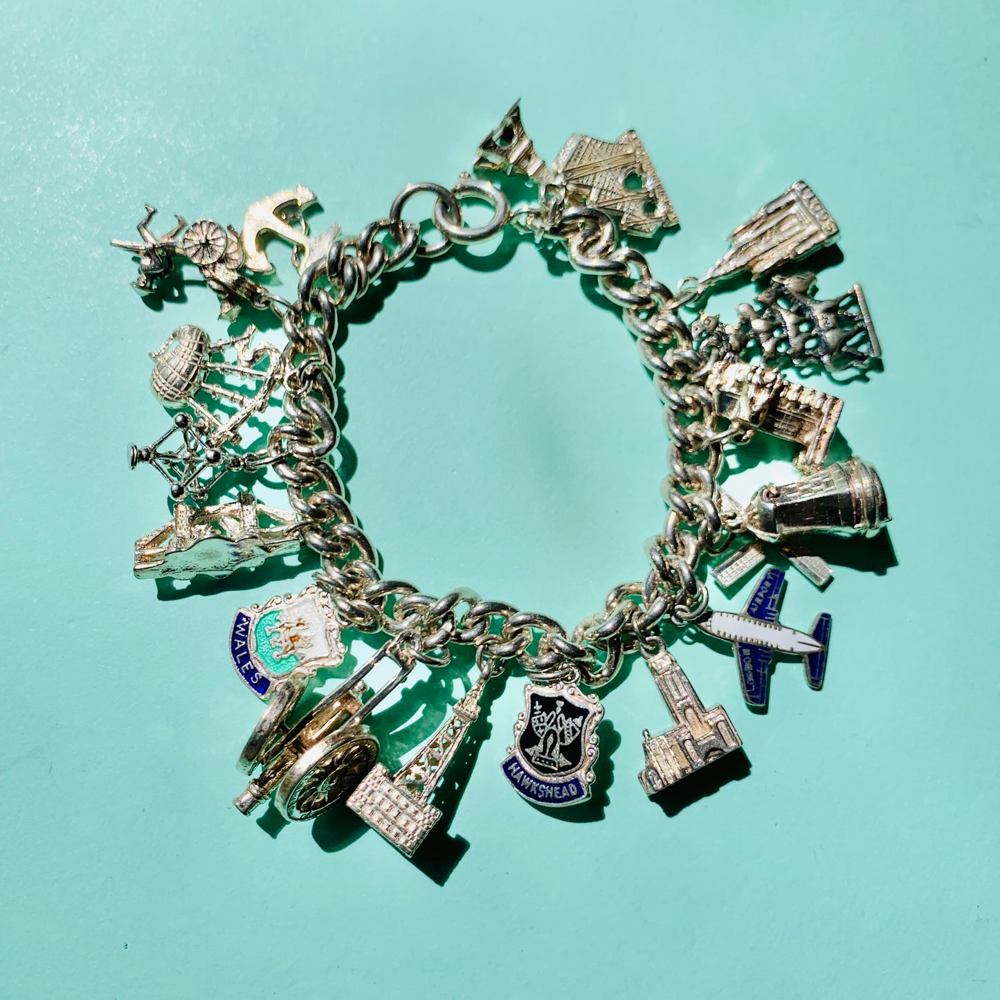 Midcentury English sterling silver charm bracelet