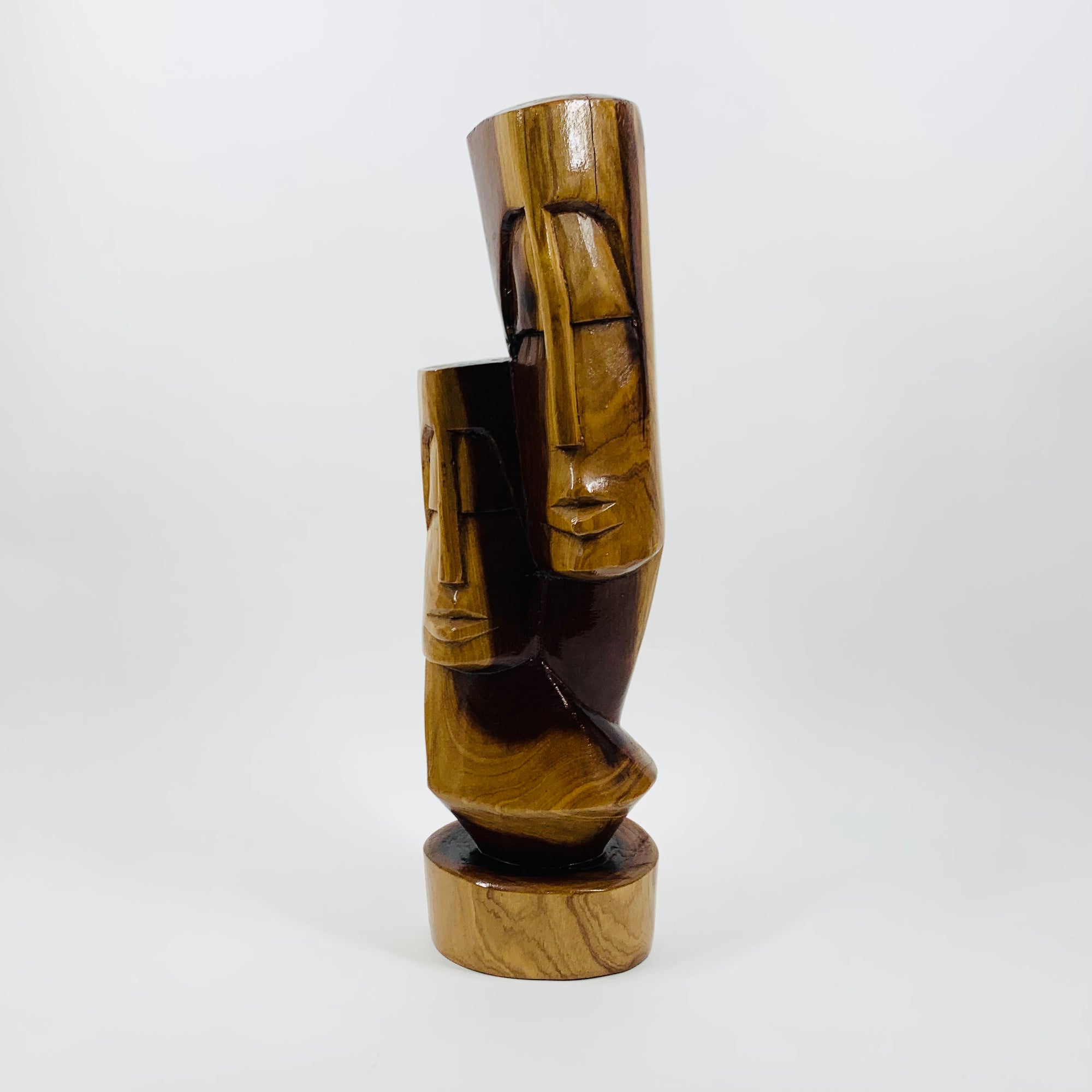 Midcentury Balinese hand carved lacquered abstract wood sculpture