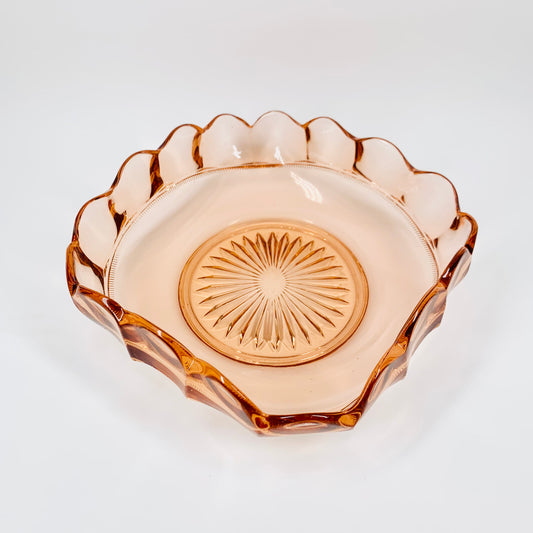 Antique Art Deco pink depression glass shallow serving bowl