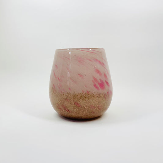 1980s cased pink speckled art glass vase with gold aventurine