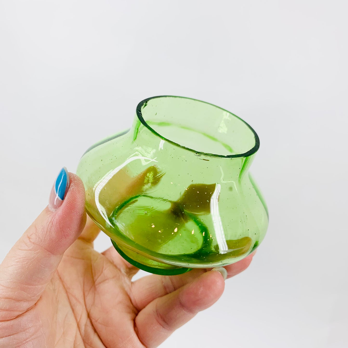 Antique Art Deco green glass mini vase