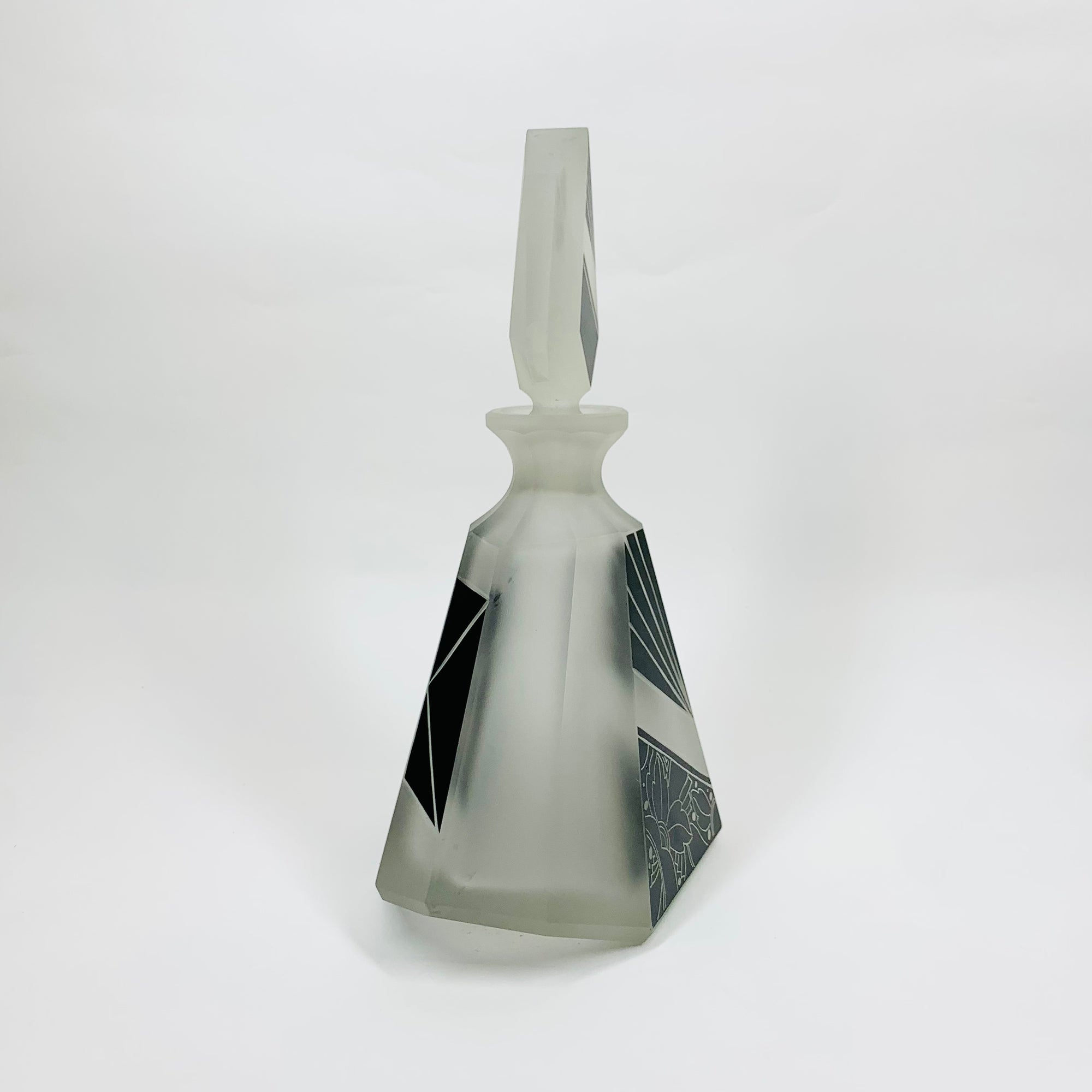 Extremely extremely rare antique Art Deco black enamel decanter satin glass set by Karl Palda