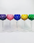 Extremely rare antique cut cameo Hock harlequin crystal wine glasses X-cross pattern