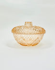 Antique pressed pink glass lidded box/sugar bowl with cork lid