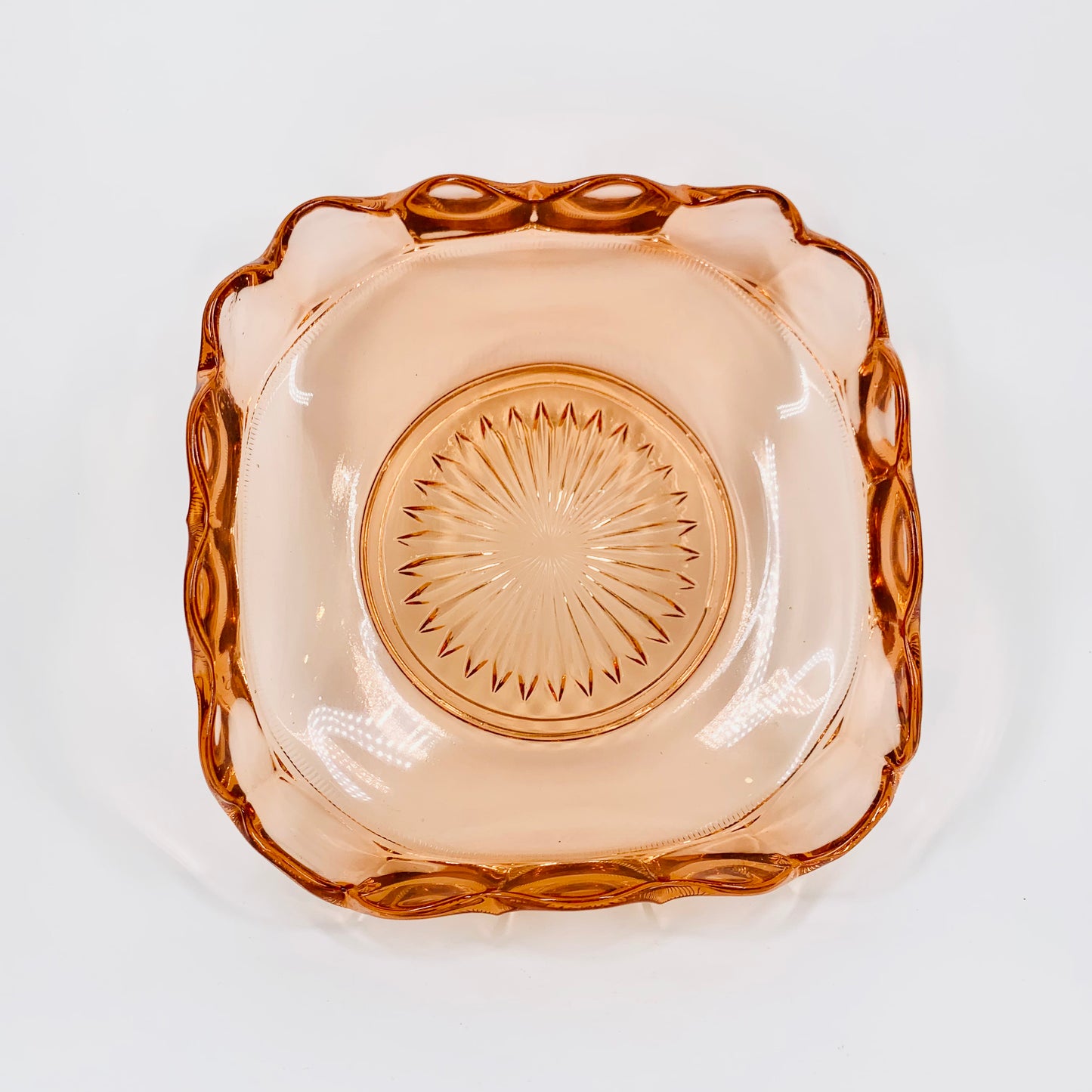 Antique Art Deco pink depression glass shallow serving bowl