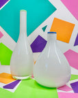 1980s cased white bottle vase with green rim