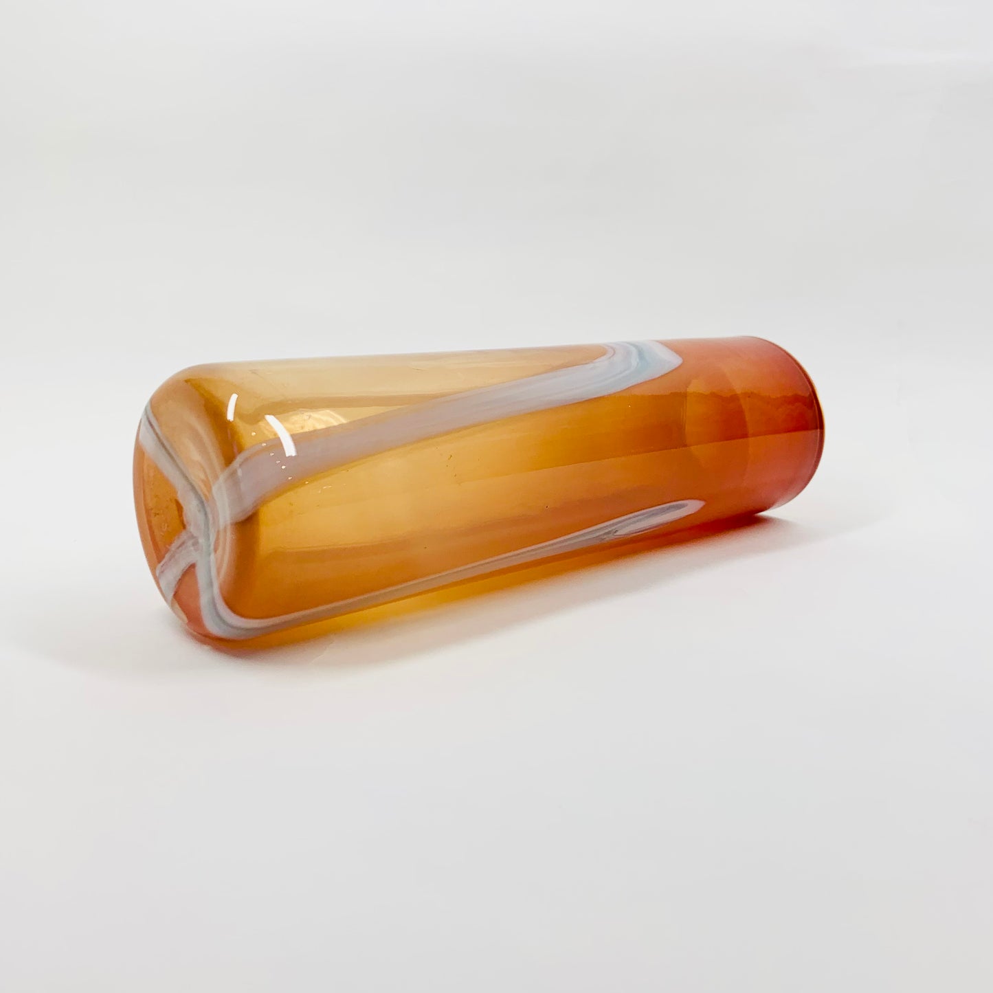 1980s orange mouth blown studio art glass tube vase by Suzanne Kindland