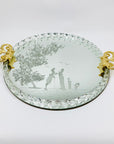 1940s hand etched mirror tray with gold aventurine rope border