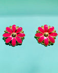 Extremely rare 1970s Trifari gold plated pink enamel sunflower clip on earrings
