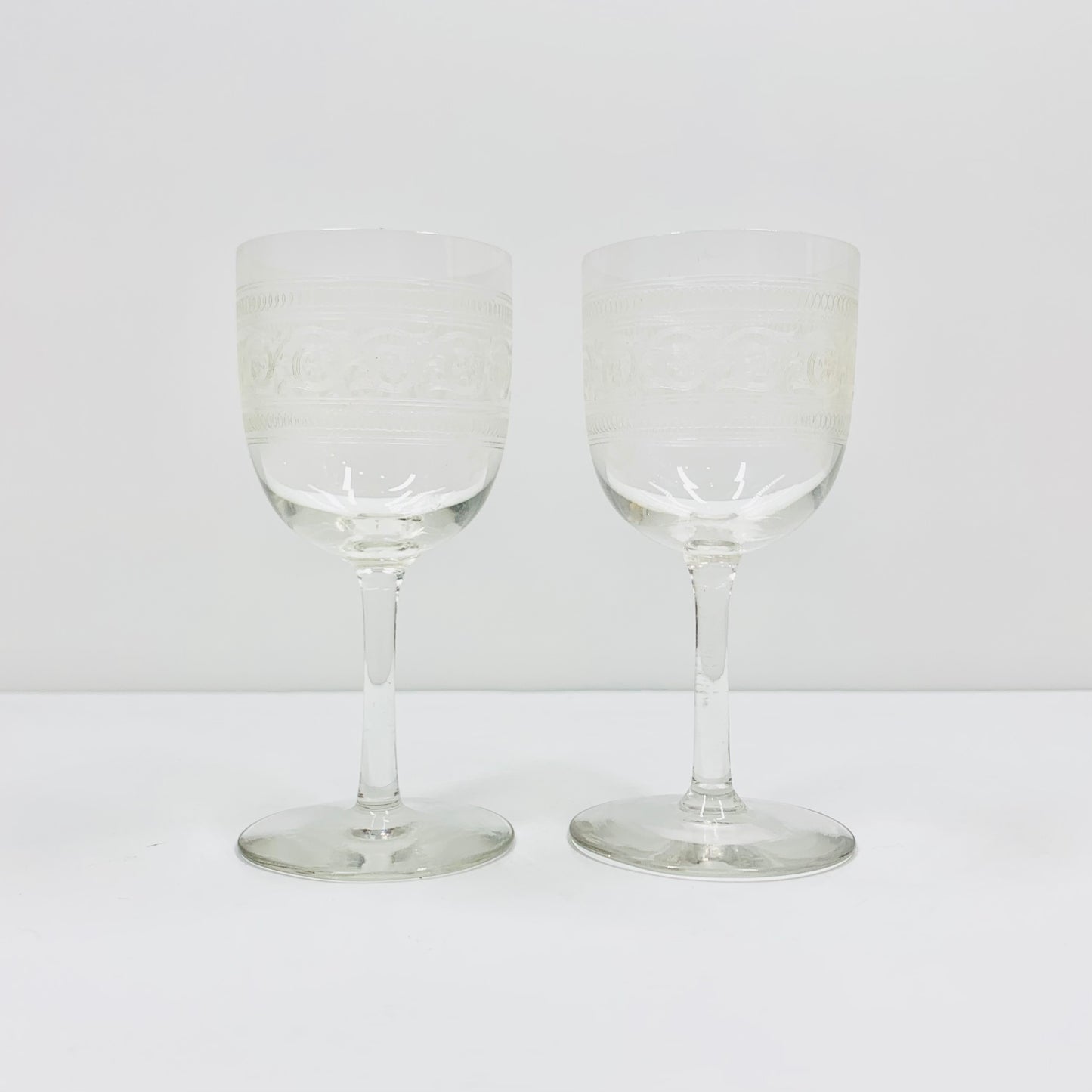Antique hand etched sherry glasses