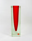 Large MCM red cased green Murano sommerso glass block vase by Mandruzatto