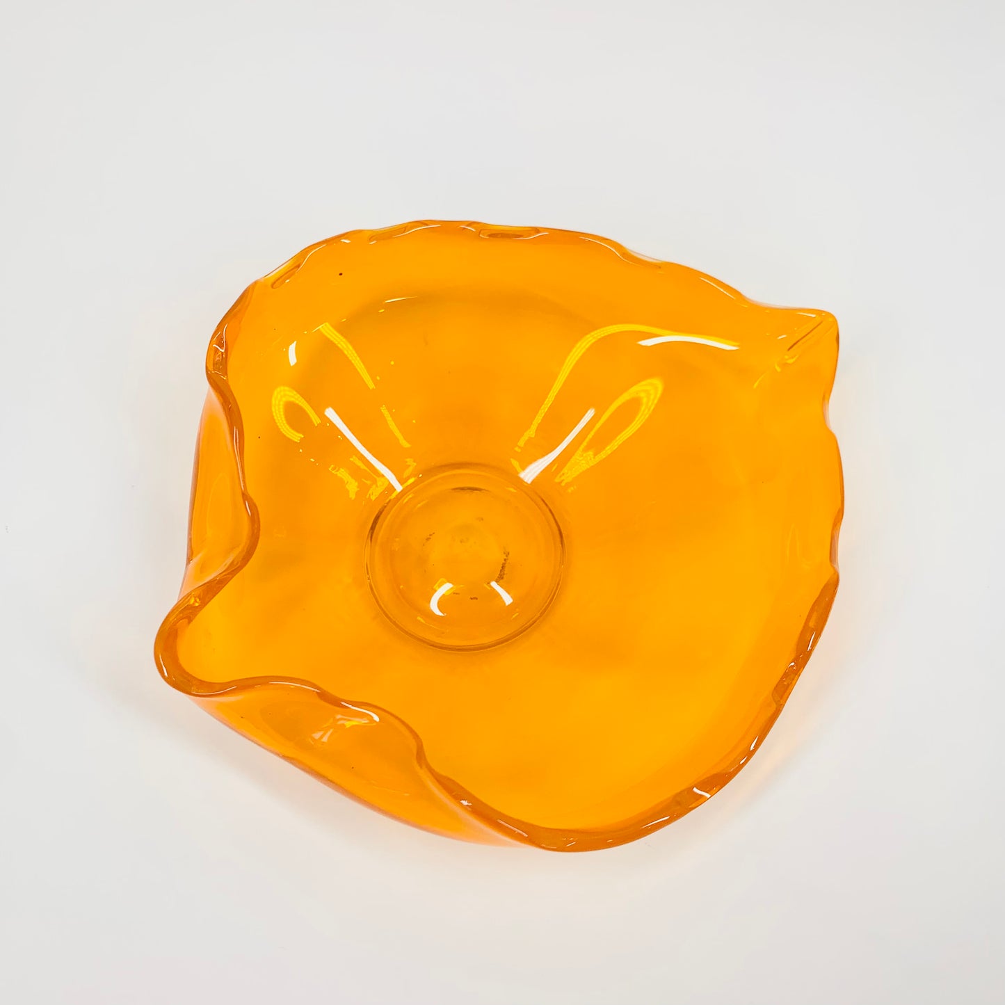 Midcentury Japanese heart shape orange glass ashtray