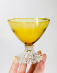 1970s AMBER BUBBLE FOOT ANCHOR HOCKING COUPE GLASSES