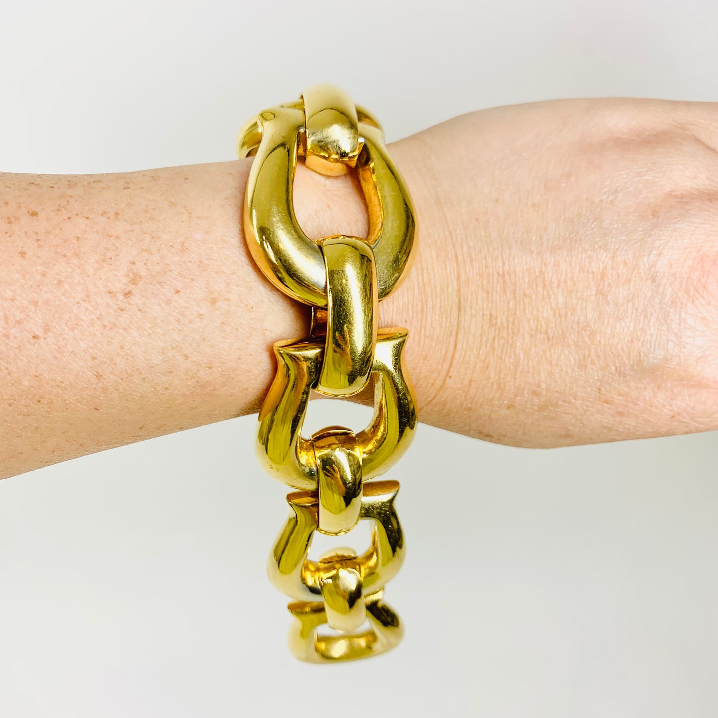 Rare 80s gold plated Celine chunky fancy links with fob clasp bracelet