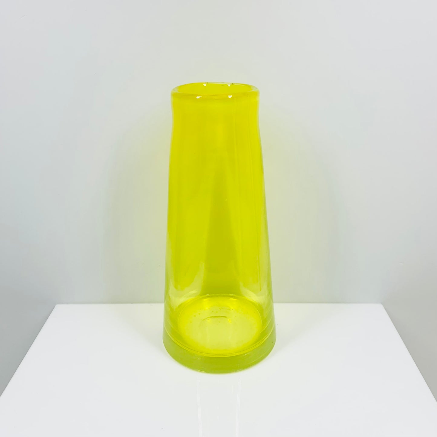 MCM hand made opalescent lime green glass vase