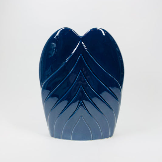 1980s Japanese navy porcelain fan vase