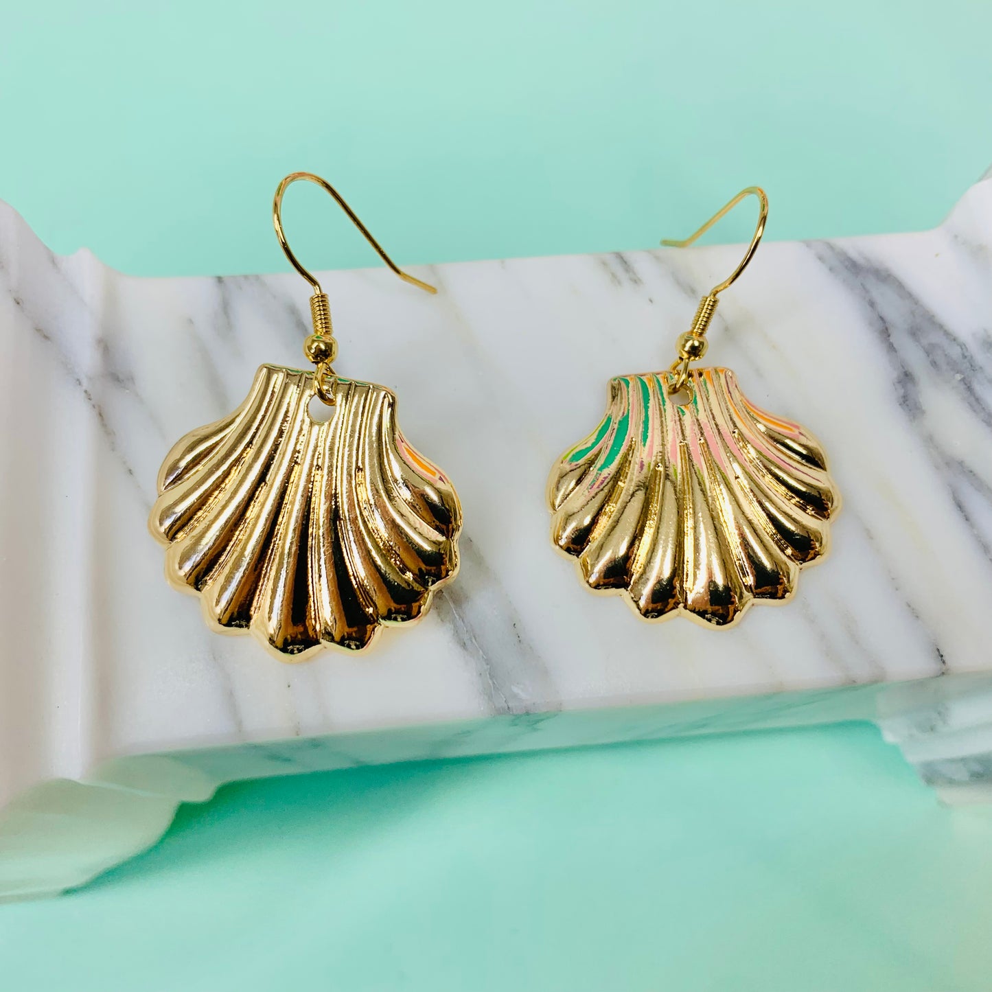 1970s gold plated shell drop earrings