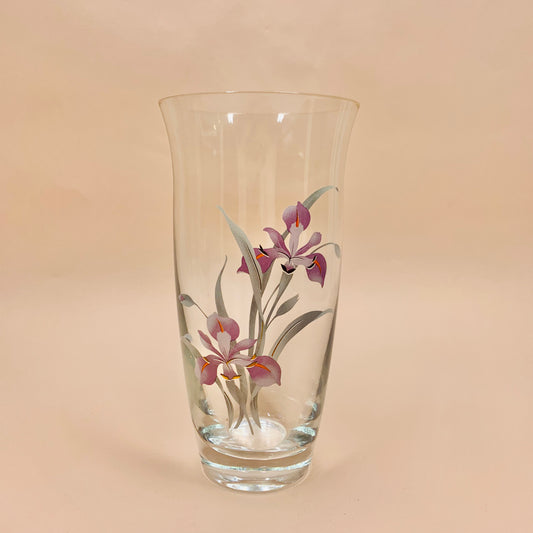 1980s glass vase with laminated floral decoration