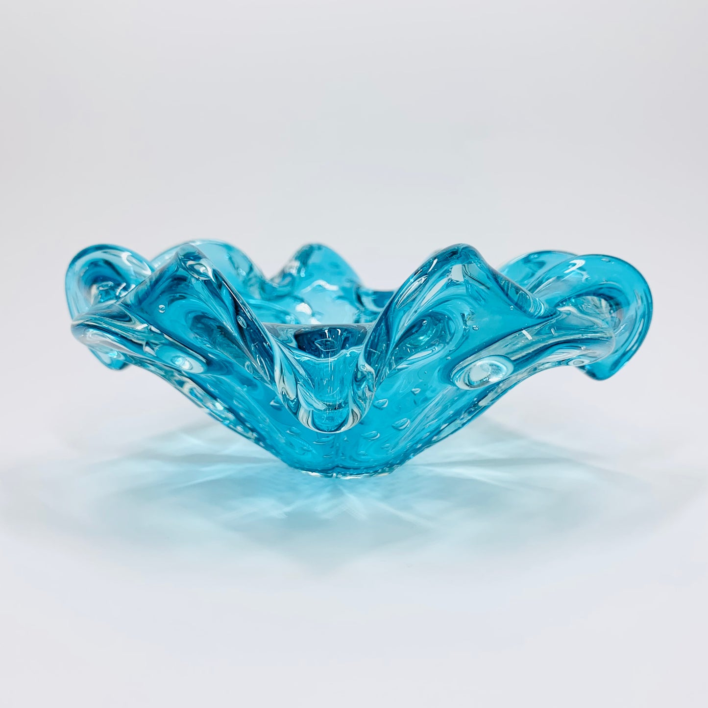Rare Midcentury Murano turquoise sommerso glass bowl/ashtray with controlled bubbles