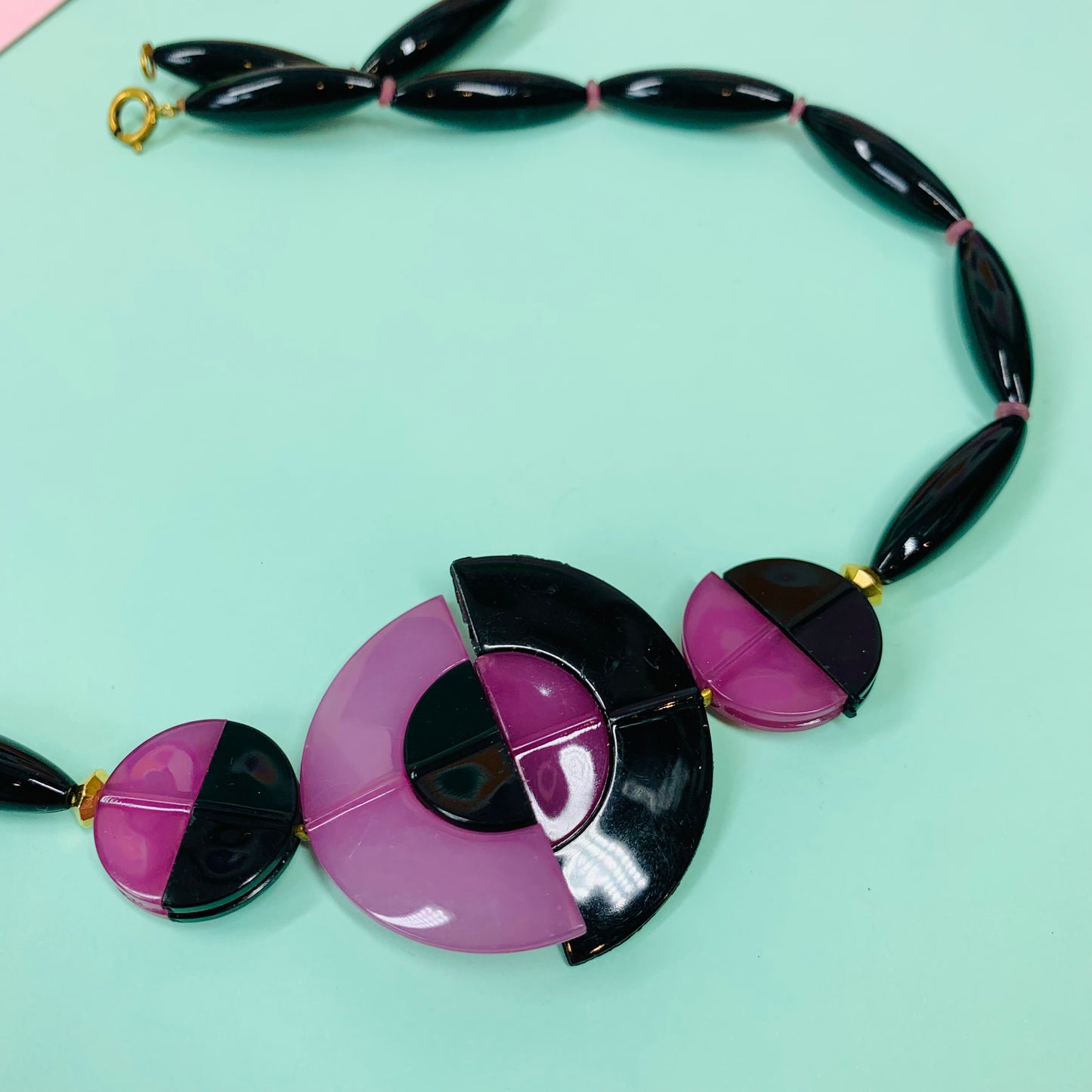 Rare groovy 1970s purple and black beaded necklace