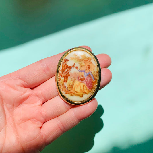 Antique hand painted Limoges porcelain pendant brooch