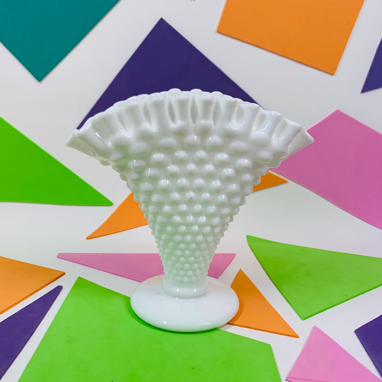 1940s Fenton hobnail milk glass cone posy vase