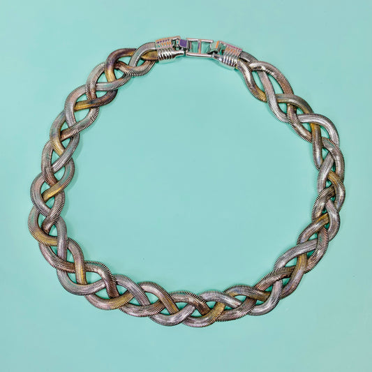1970s braided mesh tri-tone necklace